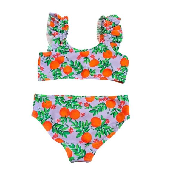 NWT J.Crew Crewcuts Girls Ruffle Bikini Set Sz 10 Orange Print UPF 50+ - Picture 2 of 8